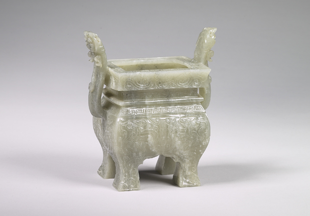 清 青玉獸面方爐